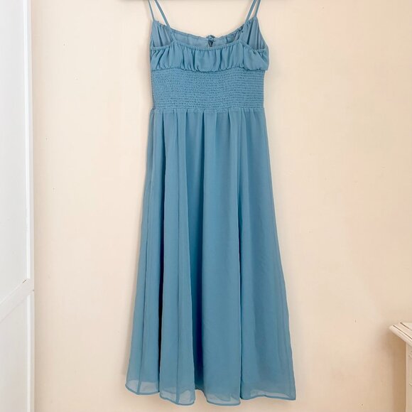 ARITZIA WILFRED Genoa Smocked Sleevless Dress | Soft Cyan Blue | Size Small - Picture 2 of 7